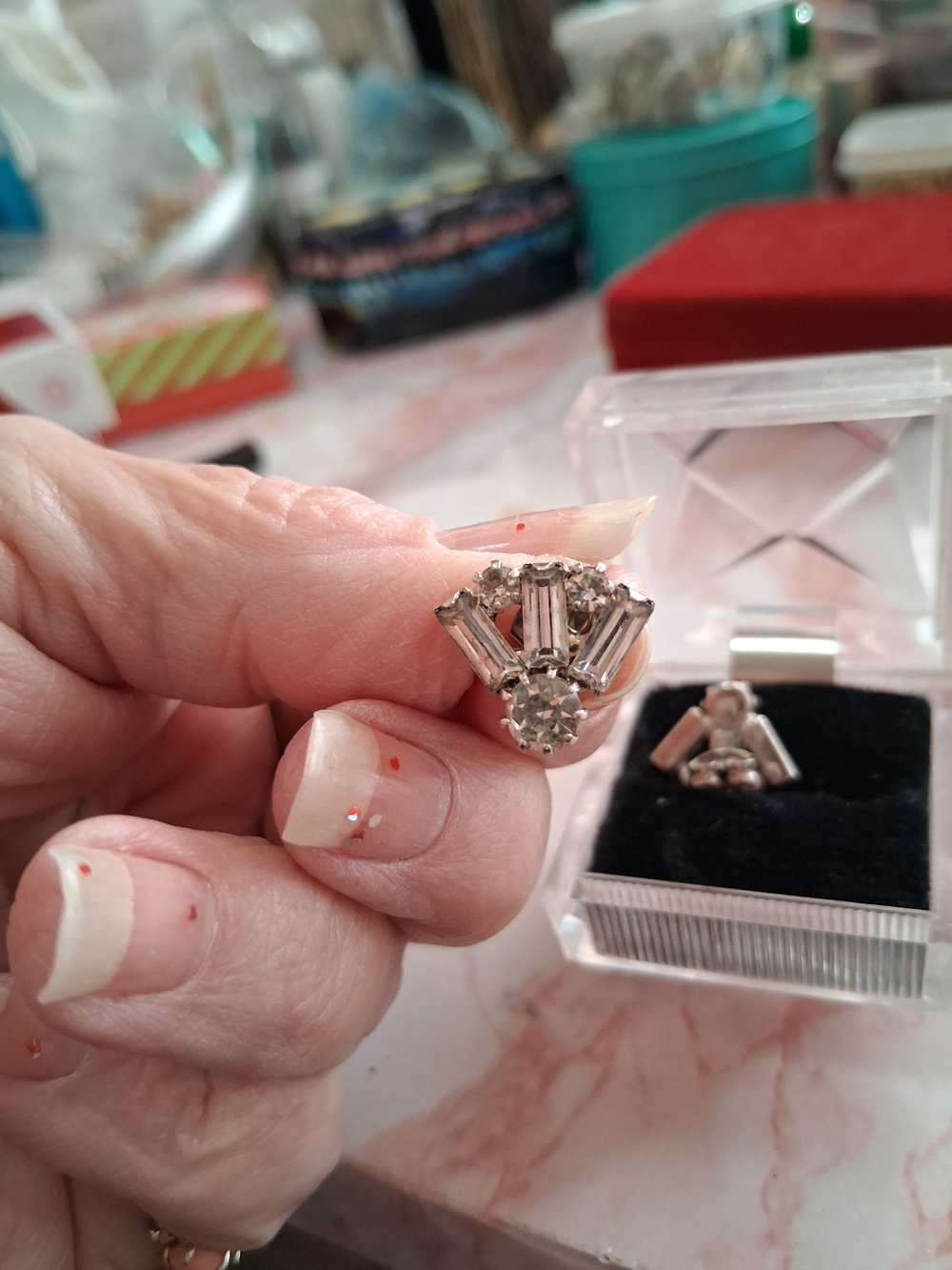 Silver-Tone Clear Crystal Cluster  Earrings